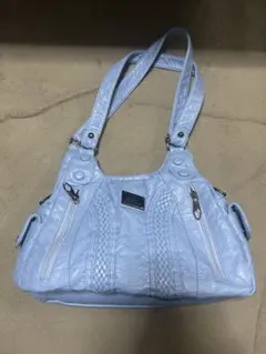 ライトブルー 編み込みデザイン ショルダーバッグ