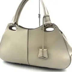 TOD'S トッズ レザー ハンドバッグ ロゴチャーム アイボリー ステッチ
