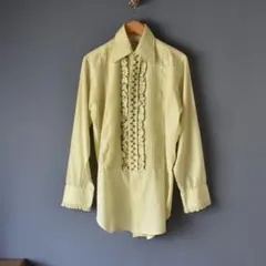極稀少 70s フリルシャツ Delton NY バターイエローレア刺繍L美品 