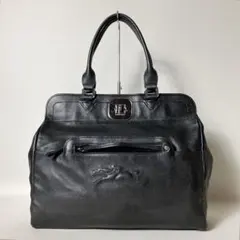 2511-20｜美品｜ロンシャン ハンドバッグ ブラック レオパード柄