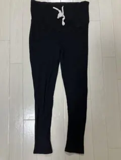 黒 マタニティ レギンス タイツ リブ 10分丈