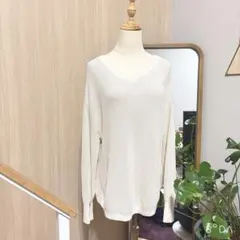 アイボリー Vネック リブ編みニット 長袖　green label