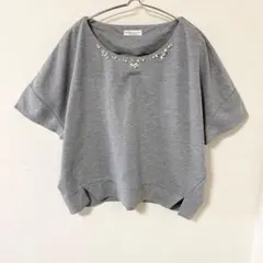 【アースミュージック＆エコロジー】カットソー ビジュー付き 半袖 綿混 F