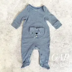 GAP ストライプ柄 ロンパース フロントポケット 青 水色 足付きロンパース
