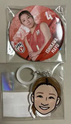 石川真佑 モバガチャ 缶バッジ アクリルマーカー バレーボール女子日本代表
