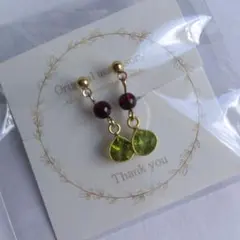 天然石 ペリドットとガーネットのイヤリング
