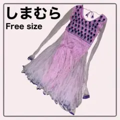 チュールワンピース ピンク　刺繍 ドレス　派手　フリル　小花　ロングワンピース