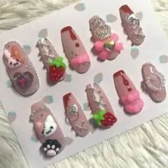 地雷 量産 サブカル 女児 平成女児 天使 ピンク 血系　ネイルチップ