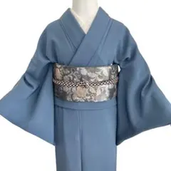 ★ブルーグレー　身丈155 刺繍一つ紋　色無地　NO22