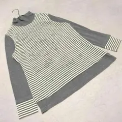 【KANSAI BIS】（9号）日本製 カットソー ハイネック ボーダー柄