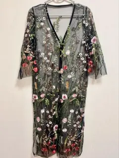 Discoat全面ボタニカル刺繍 チュールロングガウン シアーカーディガンのサムネイル