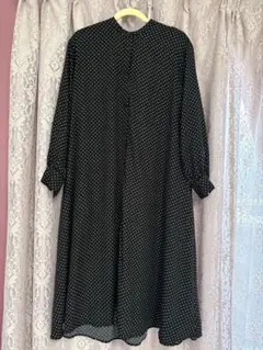 earth黒ドット柄長袖シャツワンピース