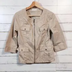 アーヴェヴェスタンダード　七分袖　ベージュ　ノーカラージャケット　薄手　コットン