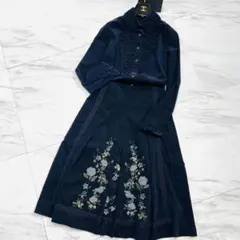 美品 セットアップ スキャパ 刺繍 花柄 ブラウス フレアスカート M