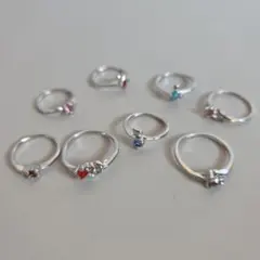 多色ストーン付きシルバーリング8個セット