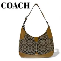 美品✨COACH シグネチャー 茶 ホーボー ワンショルダー