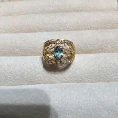パライバトルマリン リング ダイヤモンド 9.5号 お花 7石 K18 YG 