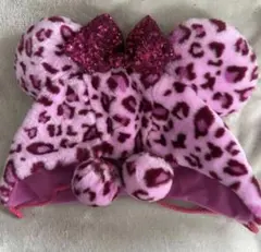 ヒョウ柄ミッキー耳付き帽子