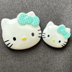 サンリオ　キティちゃん　リボン　ボタン　グリーン　2個セット　平成レトロ