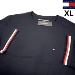 トミーヒルフィガー ストレッチ 半袖Tシャツ XL ネイビー 刺繍ロゴ 新品
