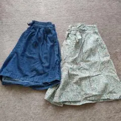 デニムと花柄のスカートとショートパンツセット