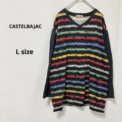 CASTELBAJAC カットソー　L ブラック　長袖　ボーダー柄　Ｖネックのサムネイル