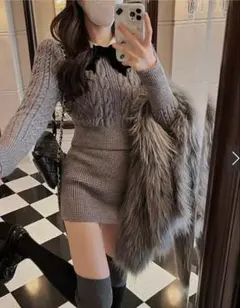 ニット トップス ミニスカート セットアップ