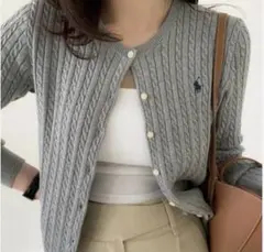 セールPoloポロラルフローレンケーブルカーディガン ニット セーターグレー