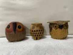 木製フクロウの置物 3体セット