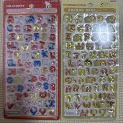正規品　ボンボンドロップシール文字　ハローキティ、ポムポムプリン2枚セット