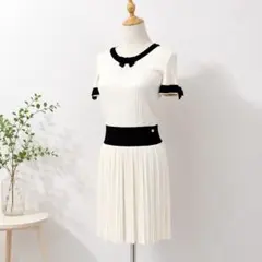 CHANEL リブ編み リボン サマーニットワンピース バイカラー ココマークのサムネイル