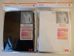 ク*ム様 ユニクロヒートテック☆Uネック襟元シームレス8分袖 M ブラック＋ホワ