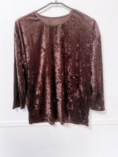 ベロア カットソー ロンT 茶 ブラウン 光沢 海外古着 ゆるだぼ モード