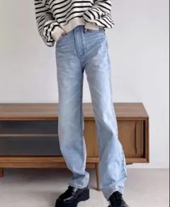 GRL ハイウエスト ストレート デニム パンツ グレイル ライトブルー S