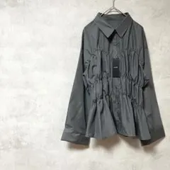 タグ付き　ルモア　シャツ　長袖　ペプラム　ギャザー　綿　グレー　コットン　春夏秋