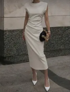 ベージュ ノースリーブ カットソーワンピース