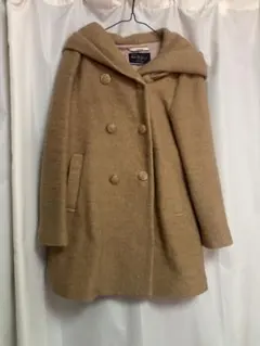 フード付きダブルブレストコート ベージュ