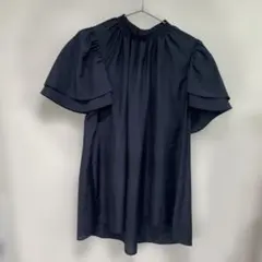 半袖ブラウス ネイビー ギャザーネックのサムネイル