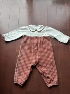 A*t様 ファミリア　赤のチェック柄ロンパース80