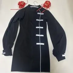 チャイナ風 ロングワンピース コスプレ衣装 ブラック