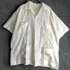 70s ヴィンテージ キューバシャツ 半袖 刺繍 ベージュ 44 メキシコ製古着のサムネイル