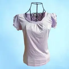 【美品】ef-deシフォンフリルスリーブ カットソー　ラベンダー系　スパンコールのサムネイル