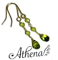 か*え様 天然石ペリドットロング１４Kgfピアス