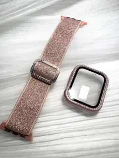 Apple Watch 44mmケース ストーン付き ピンク バンドセット