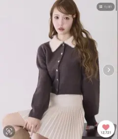 毛玉あり！ナイスクラップ ポロ襟配色ニットカーディガン ブラウン