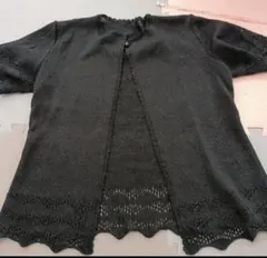 黒ラメ入り レース編み 半袖カーディガン