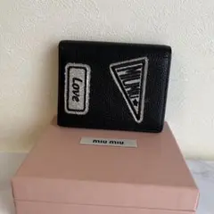 希少✨ミュウミュウ 二つ折り財布 マドラス ビジュー リボン レザー