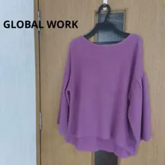 GLOBAL WORK パープル ボリューム袖 コットン混 春ニット