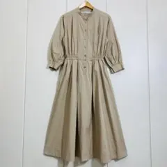 極美品 ELENDEEK ロングワンピース タックギャザー ベージュ 01 - メルカリ