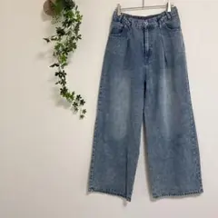 ［ELENCARE DUE］ワイドレッグデニム（F）綿　ハイウエスト
